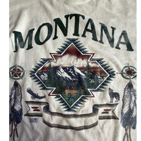 Vintage 90s Montana Tee‎ Size L Single Stitch Green Cuff Gorpcore 1993 USA Made - Picture 2 of 11